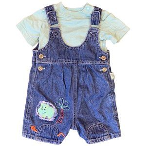3/6 Months Denim Short Overalls Vintage Sesame Street Outfit